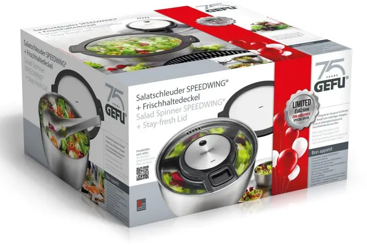 GeFu Salatschleuder Speedwing Edelstahl mit Frischhaltedeckel 00114 Bild 2